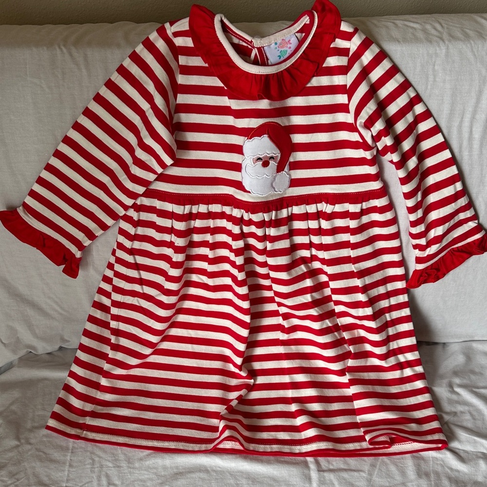 Festive Red and White Striped Kids Nightgown with Santa